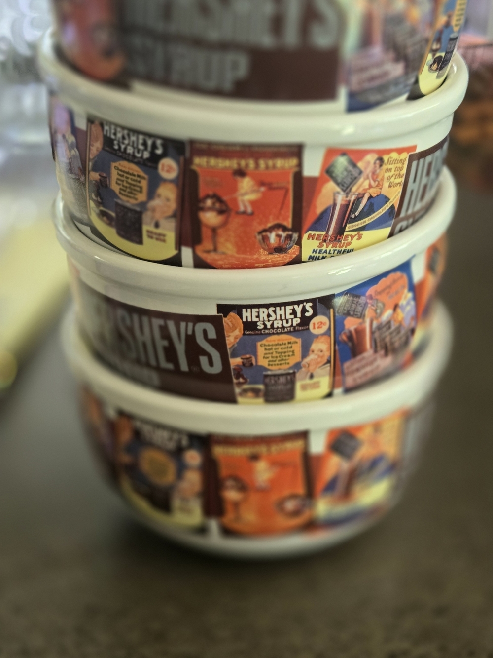 Hershey's Retro Graphic Ceramic Serving Bowls - White & Multicolor, Set of 4